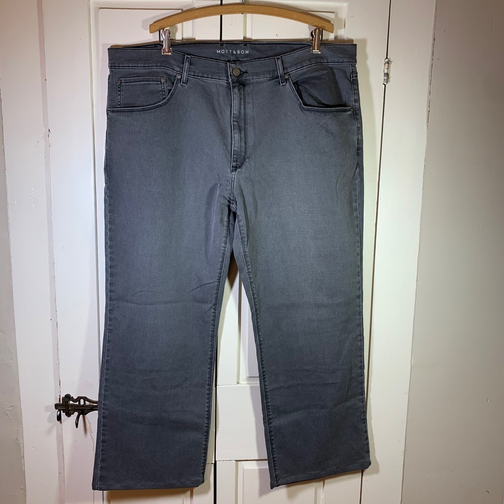 Mott & Bow Mens Stone Grey Straight Leg Stretch Denim Jeans 42x28 Hemmed READ